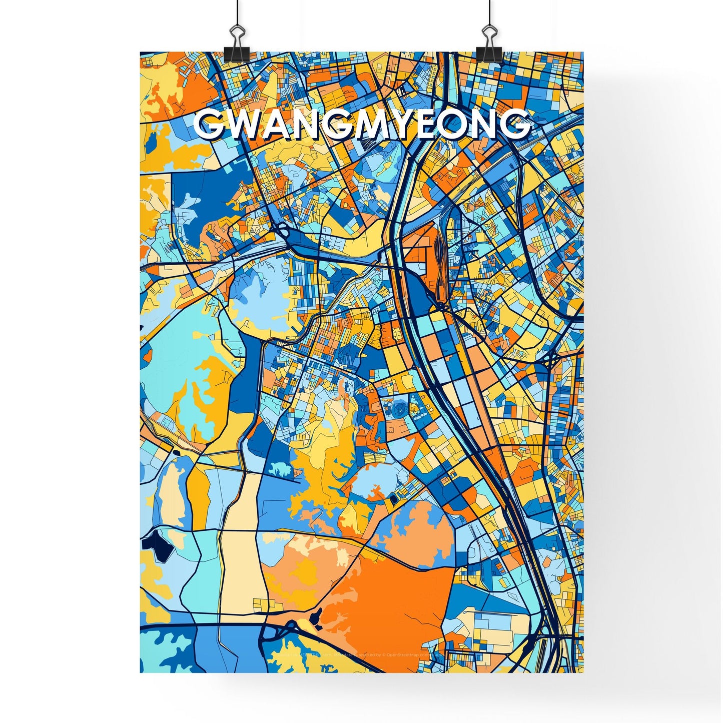 GWANGMYEONG SOUTH KOREA Vibrant Colorful Art Map Poster Blue Orange