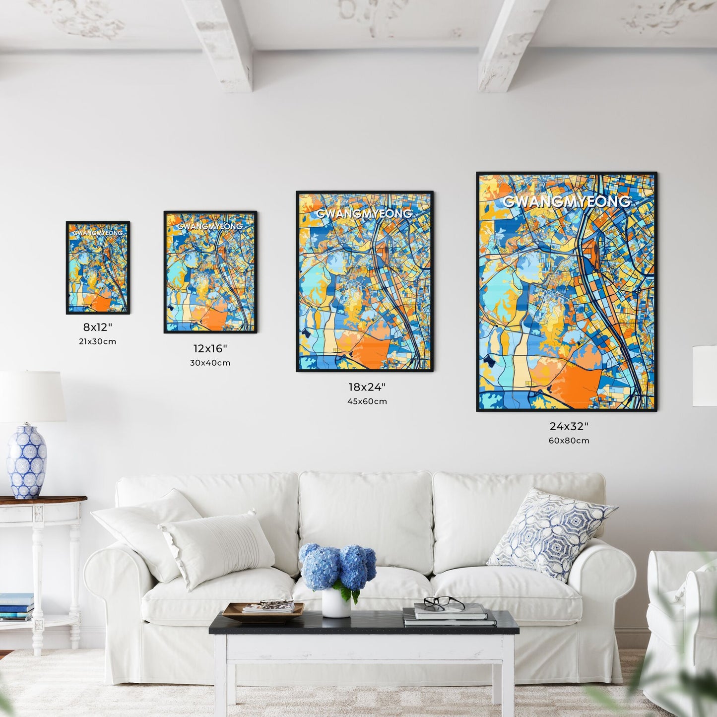 GWANGMYEONG SOUTH KOREA Vibrant Colorful Art Map Poster Blue Orange