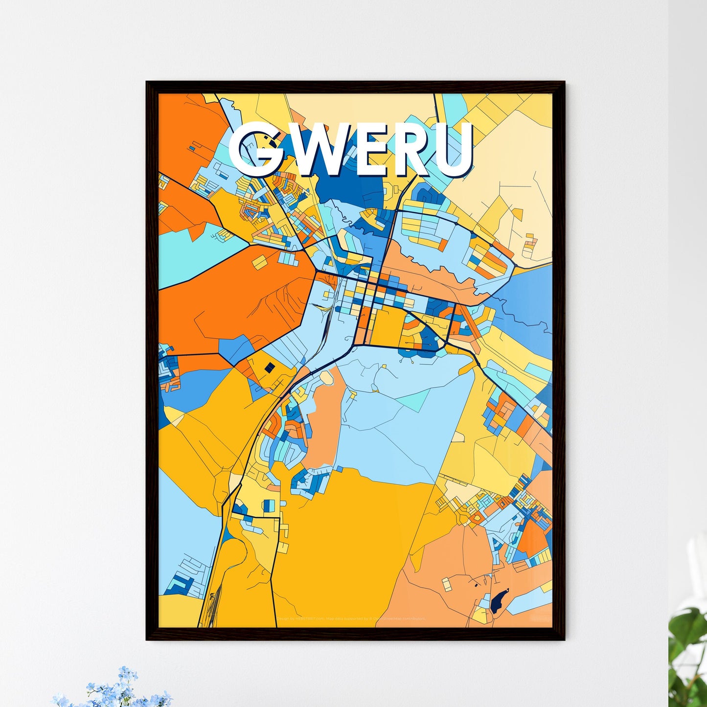 GWERU ZIMBABWE Vibrant Colorful Art Map Poster Blue Orange