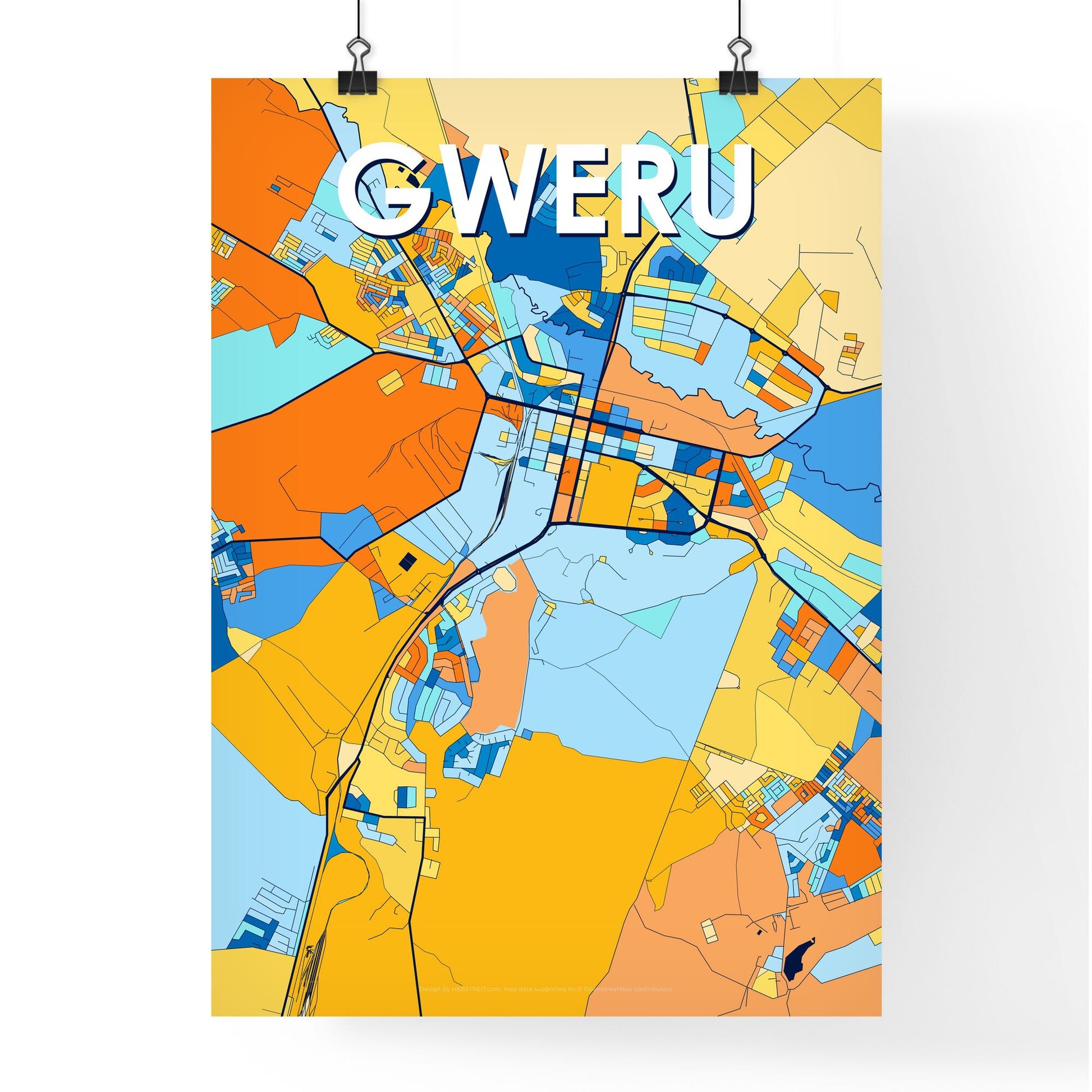 GWERU ZIMBABWE Vibrant Colorful Art Map Poster Blue Orange