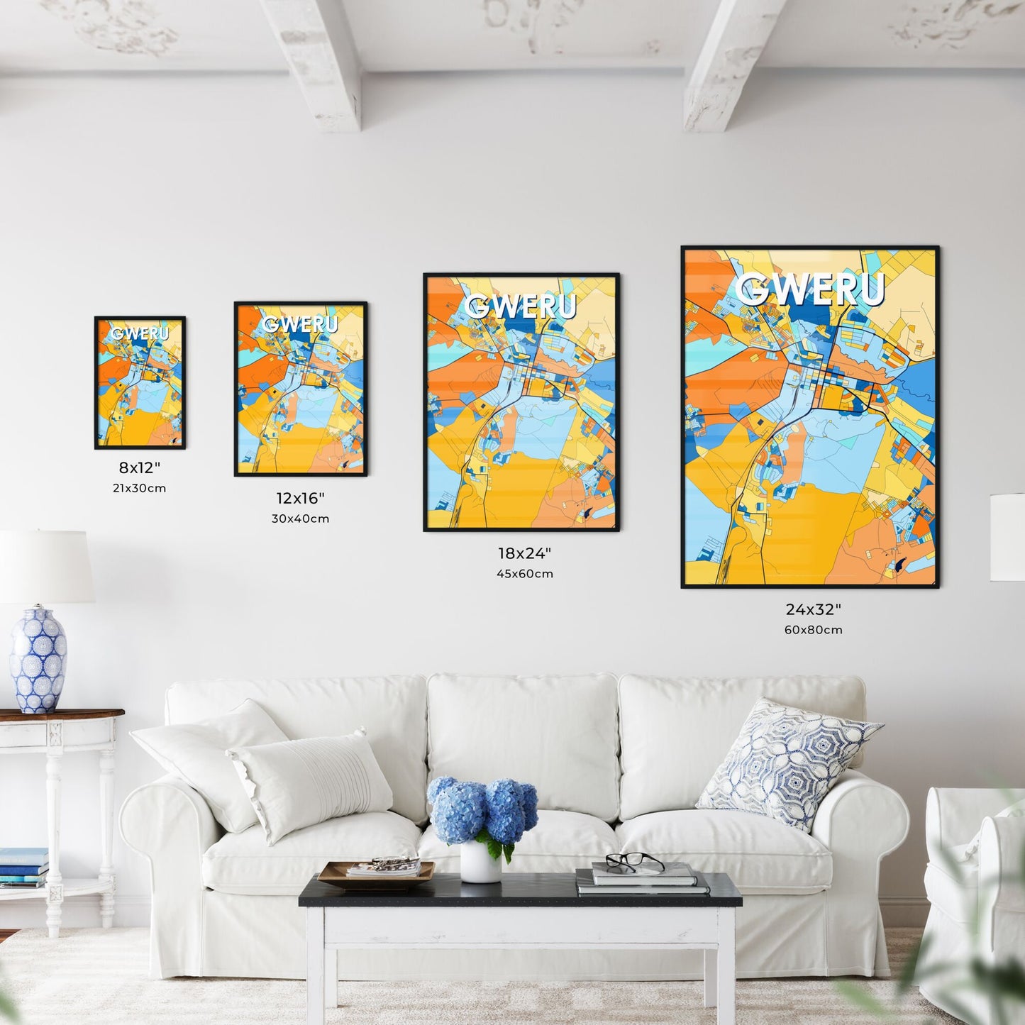 GWERU ZIMBABWE Vibrant Colorful Art Map Poster Blue Orange