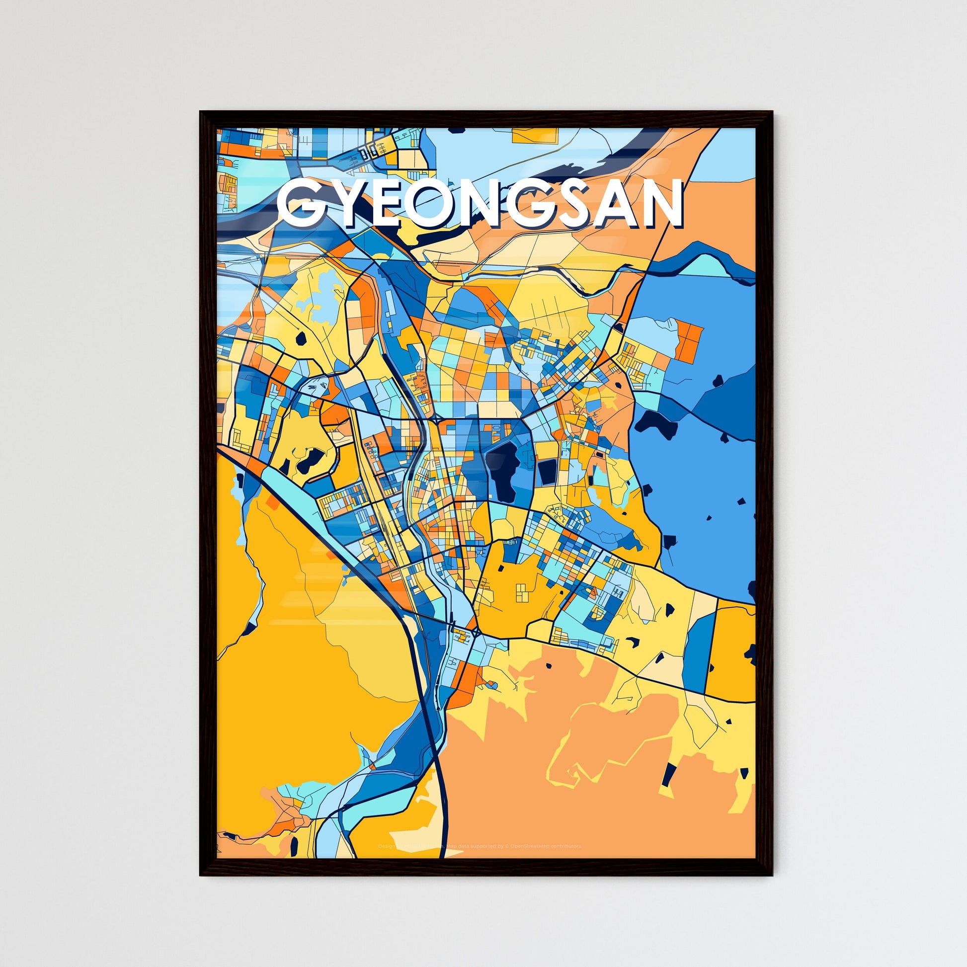 GYEONGSAN SOUTH KOREA Vibrant Colorful Art Map Poster Blue Orange