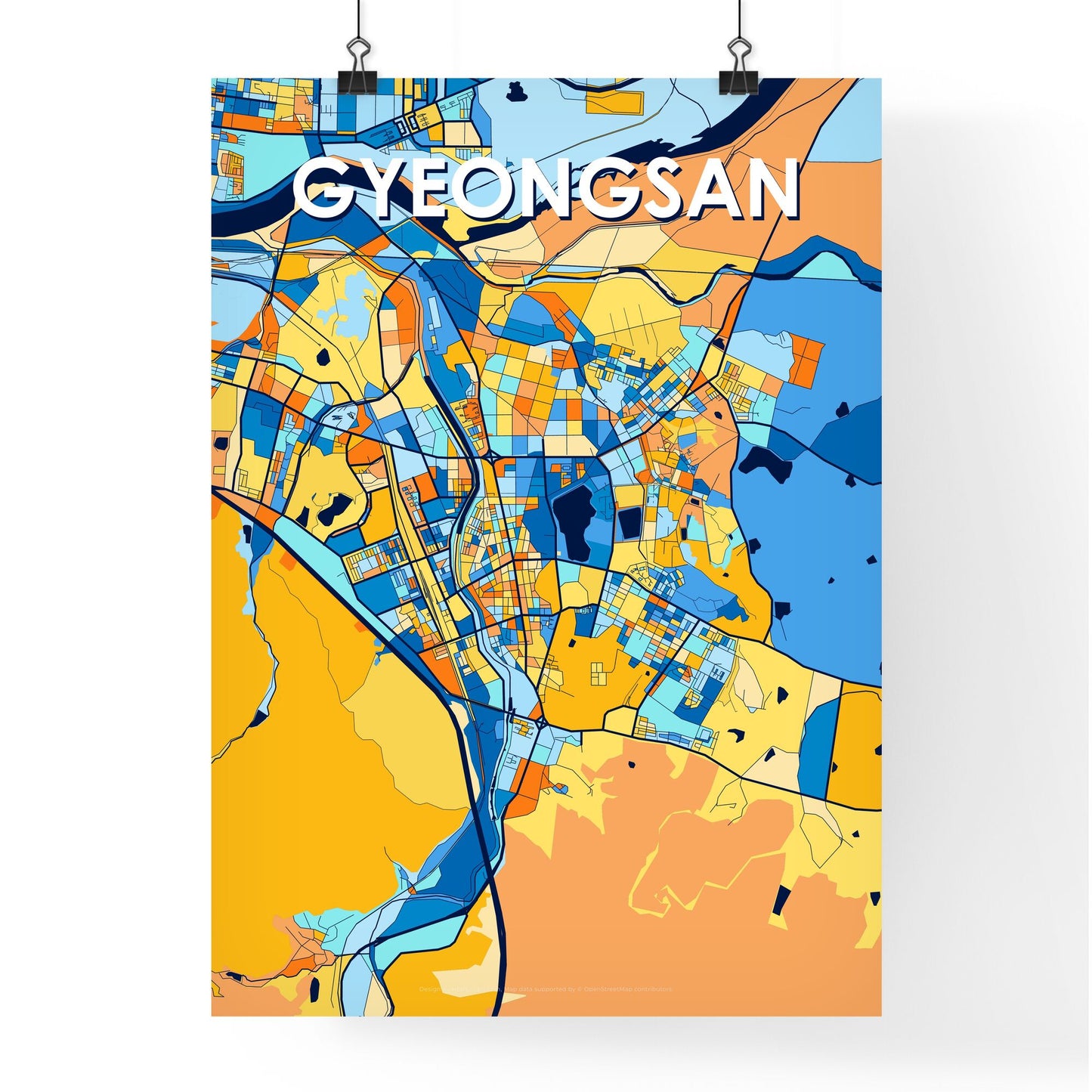 GYEONGSAN SOUTH KOREA Vibrant Colorful Art Map Poster Blue Orange