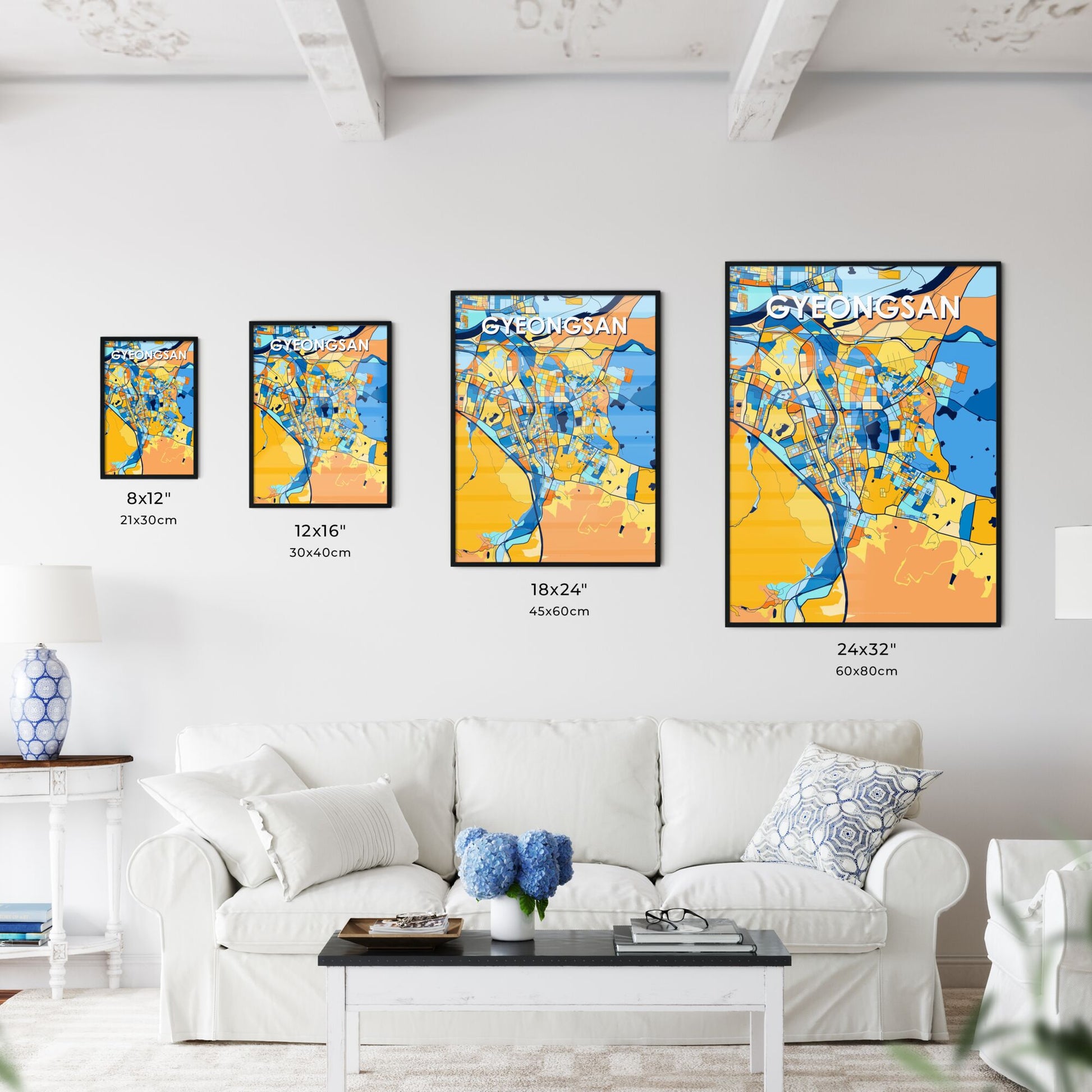 GYEONGSAN SOUTH KOREA Vibrant Colorful Art Map Poster Blue Orange