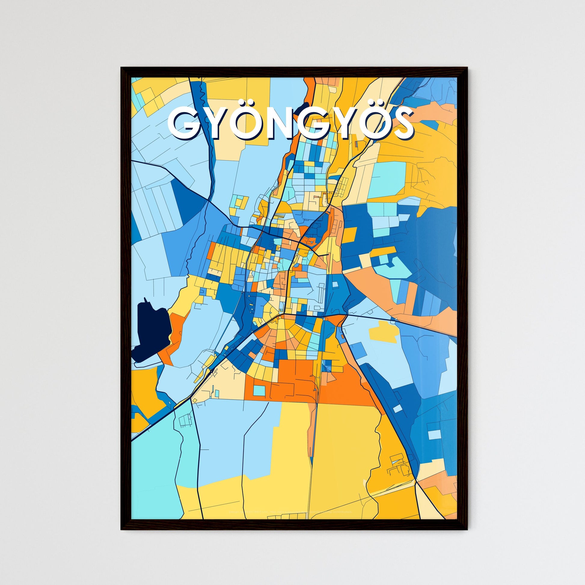 GYÖNGYÖS HUNGARY Vibrant Colorful Art Map Poster Blue Orange