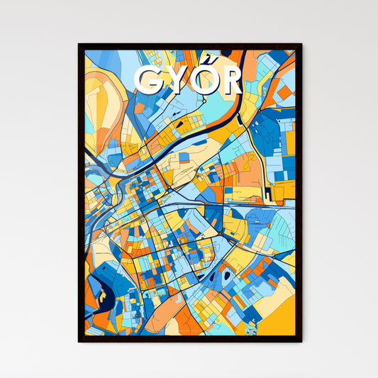 GYŐR HUNGARY Vibrant Colorful Art Map Poster Blue Orange