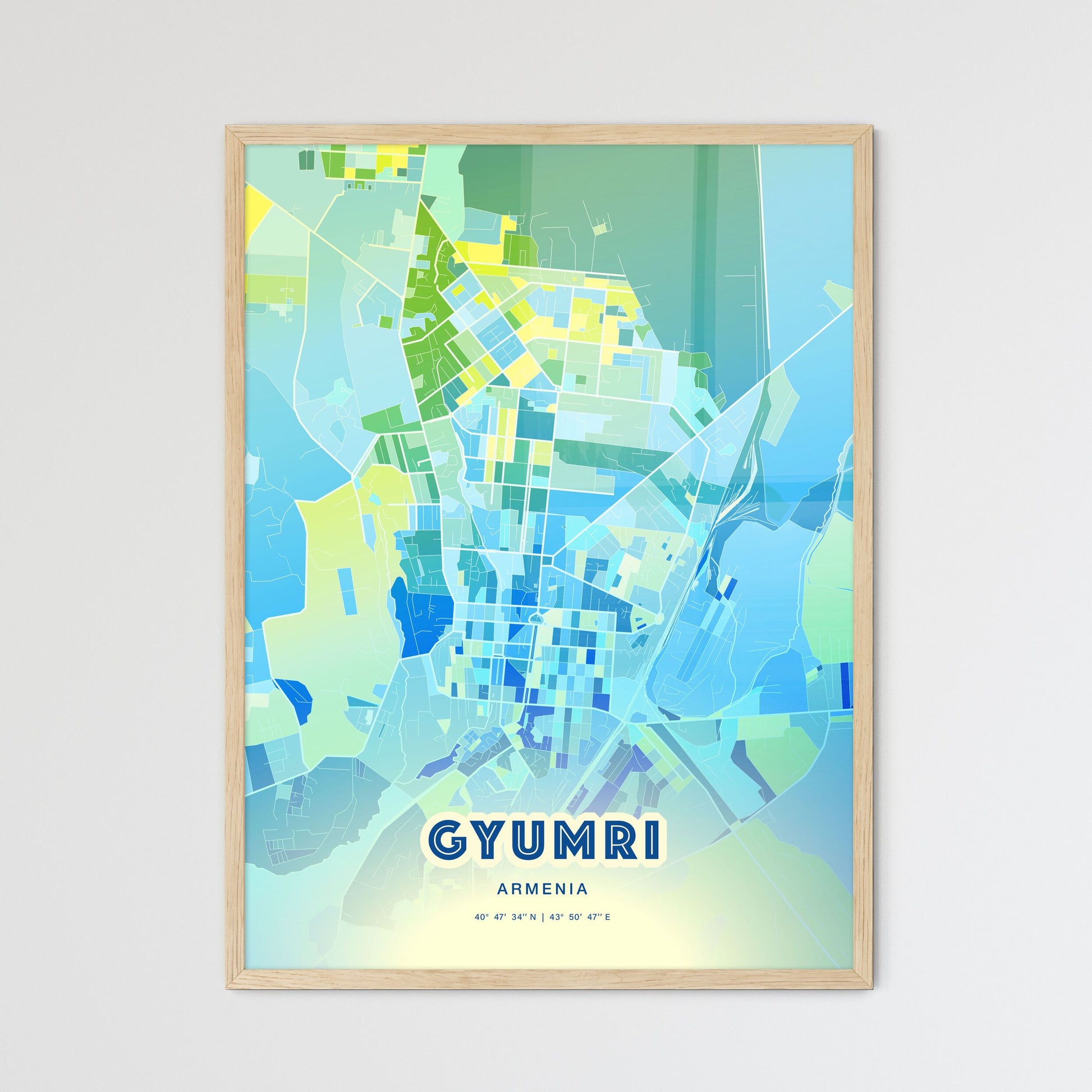 Colorful Gyumri Armenia Fine Art Map Cool Blue