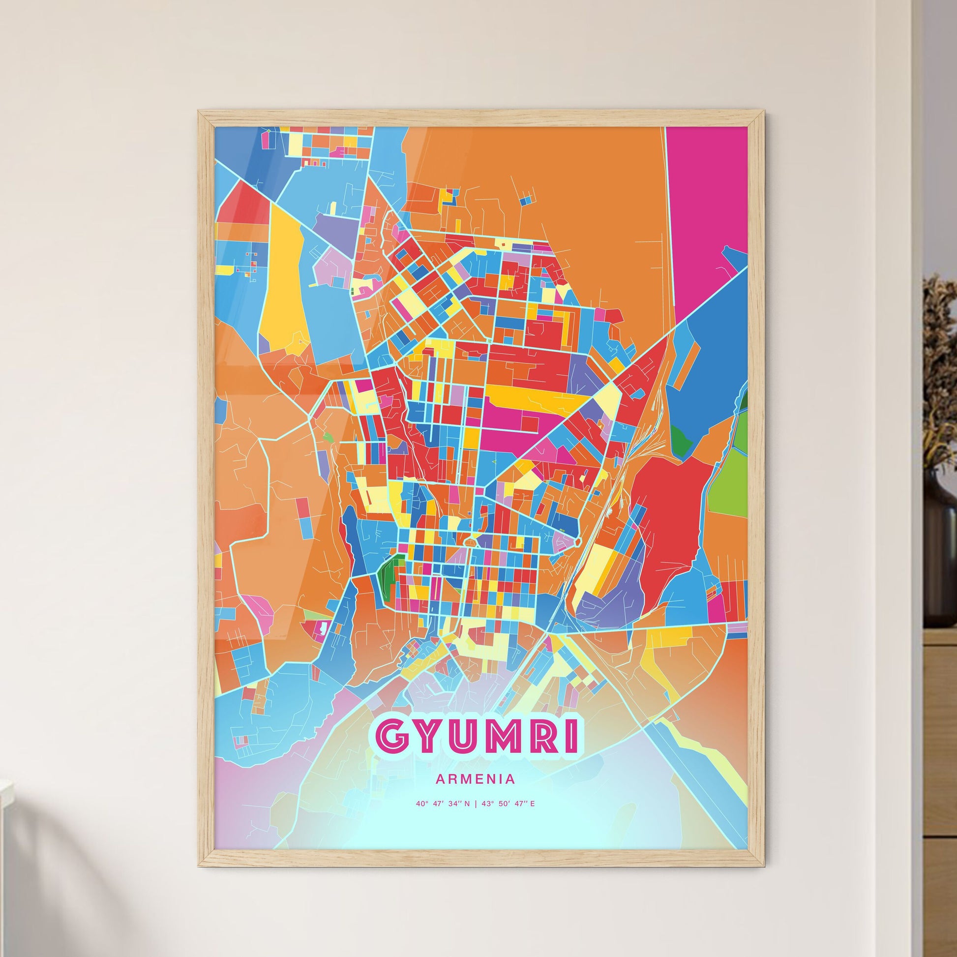 Colorful Gyumri Armenia Fine Art Map Crazy Colors