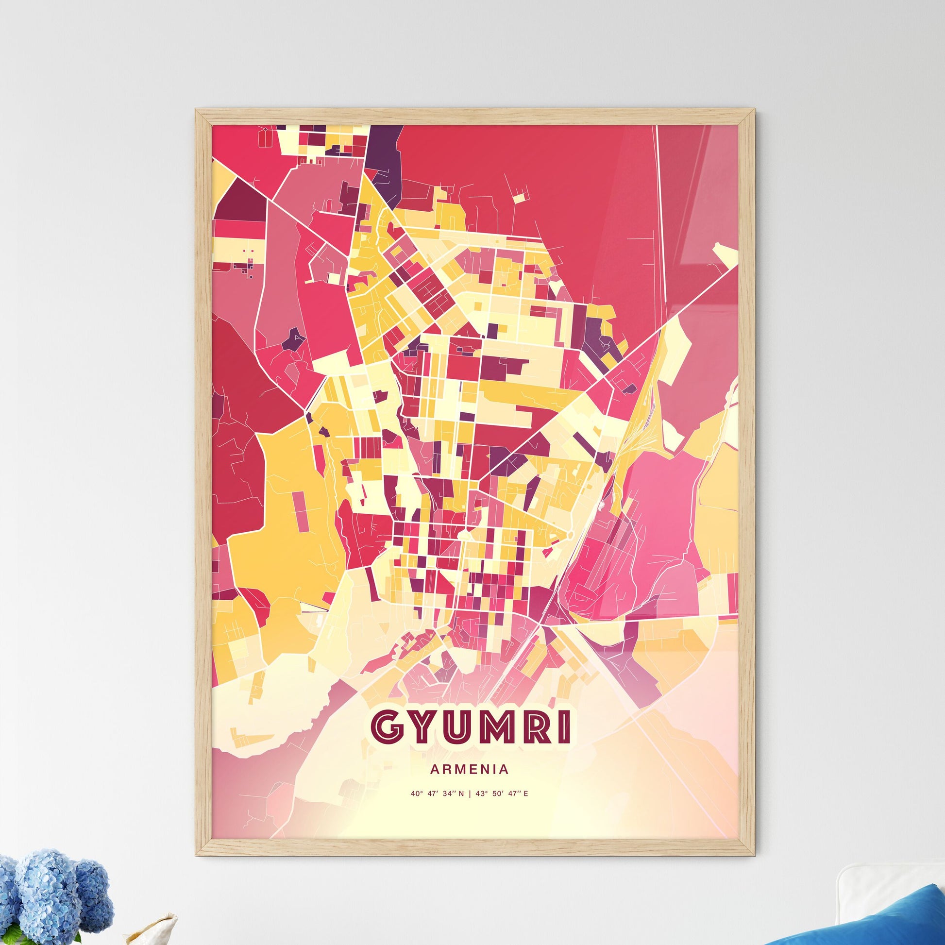 Colorful Gyumri Armenia Fine Art Map Hot Red