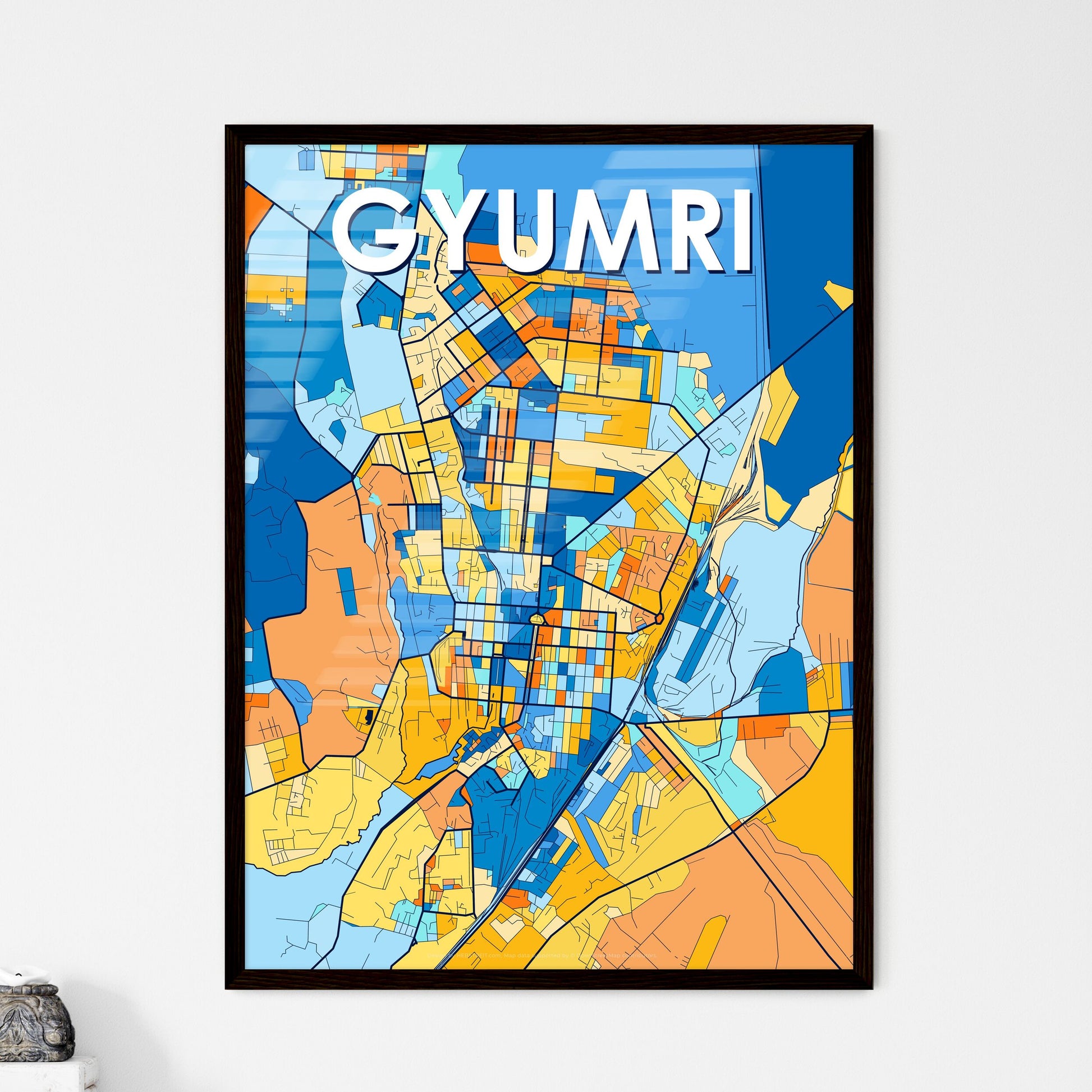 GYUMRI ARMENIA Vibrant Colorful Art Map Poster Blue Orange