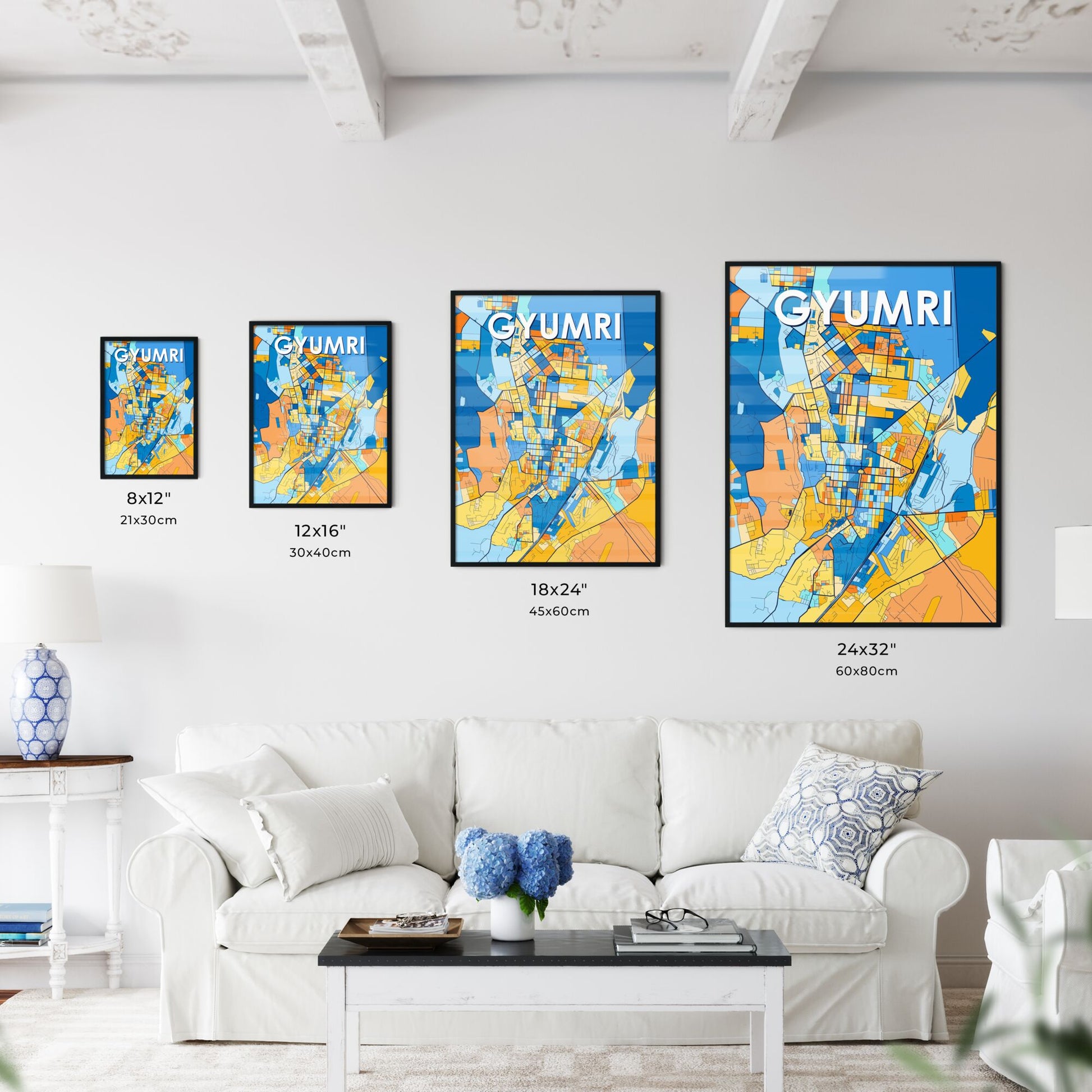 GYUMRI ARMENIA Vibrant Colorful Art Map Poster Blue Orange