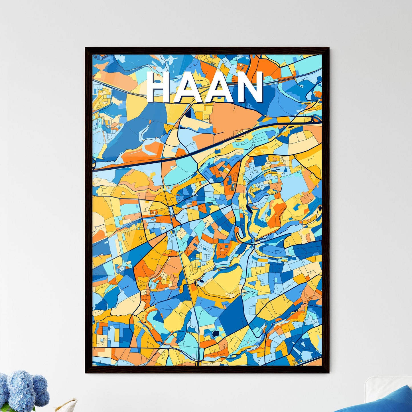 HAAN GERMANY Vibrant Colorful Art Map Poster Blue Orange