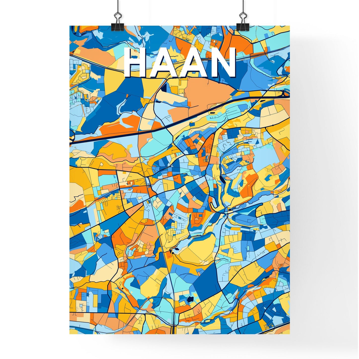 HAAN GERMANY Vibrant Colorful Art Map Poster Blue Orange