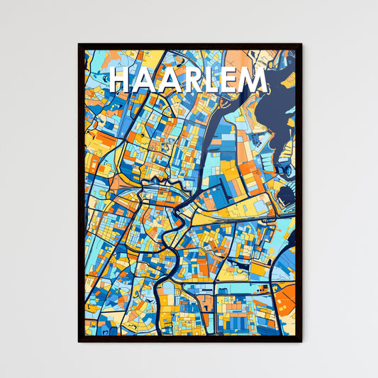 HAARLEM NETHERLANDS Vibrant Colorful Art Map Poster Blue Orange