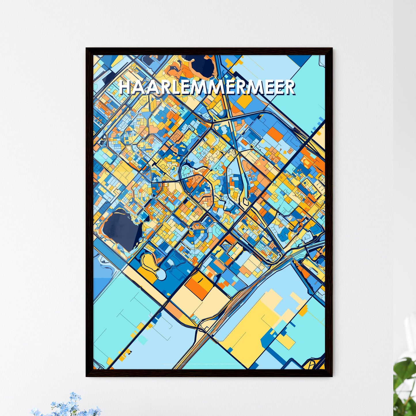 HAARLEMMERMEER NETHERLANDS Vibrant Colorful Art Map Poster Blue Orange