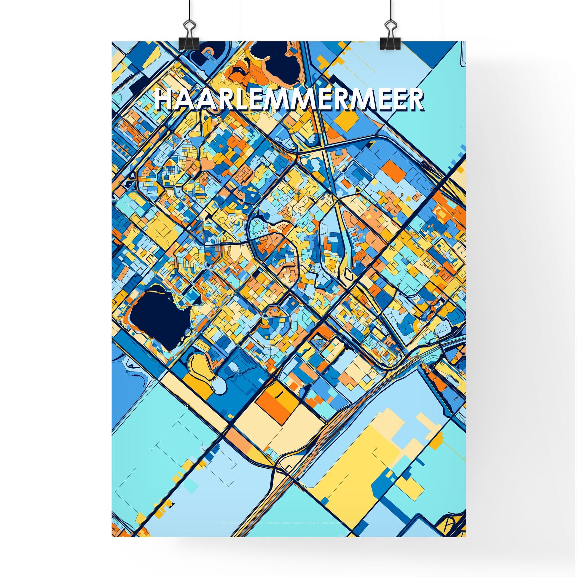 HAARLEMMERMEER NETHERLANDS Vibrant Colorful Art Map Poster Blue Orange