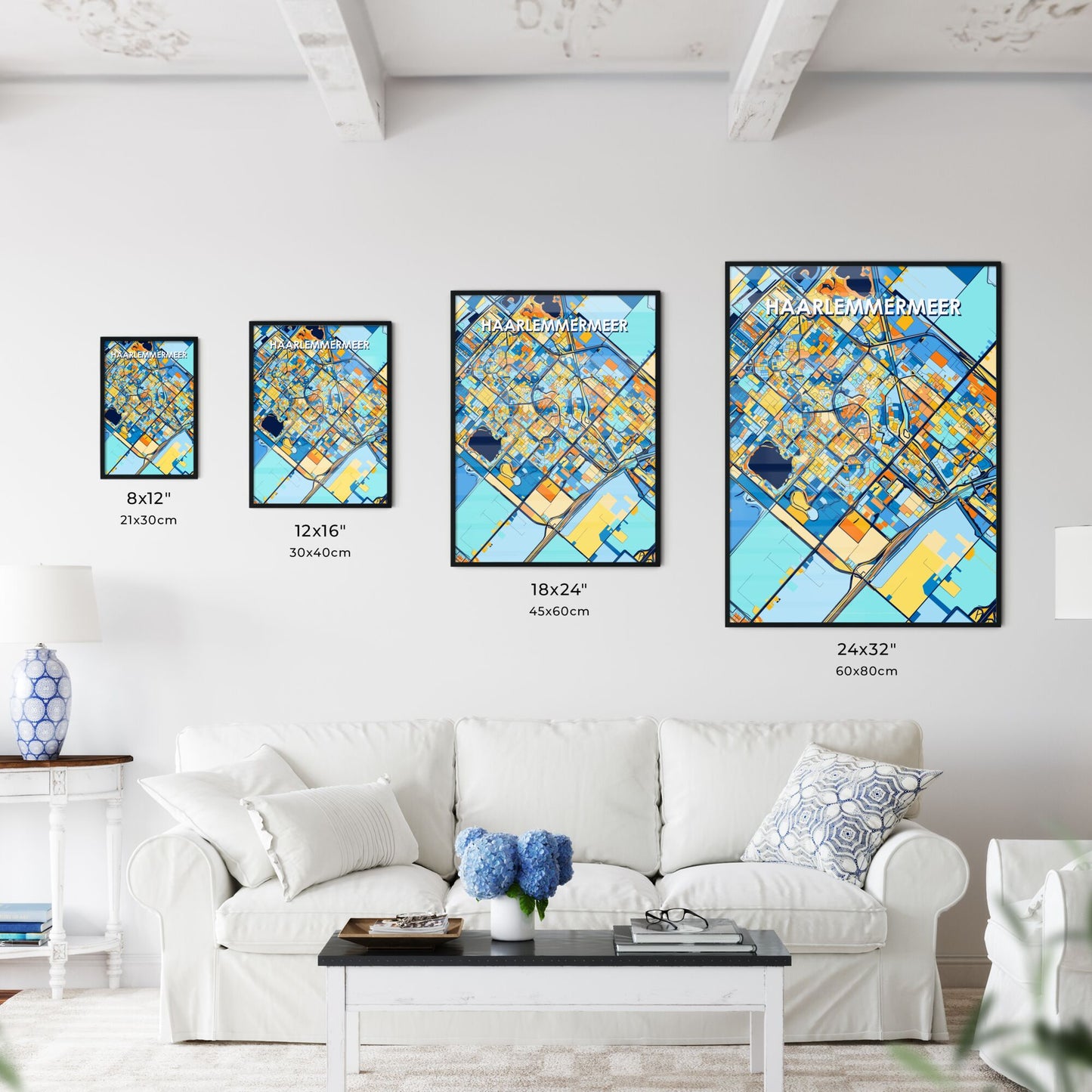 HAARLEMMERMEER NETHERLANDS Vibrant Colorful Art Map Poster Blue Orange