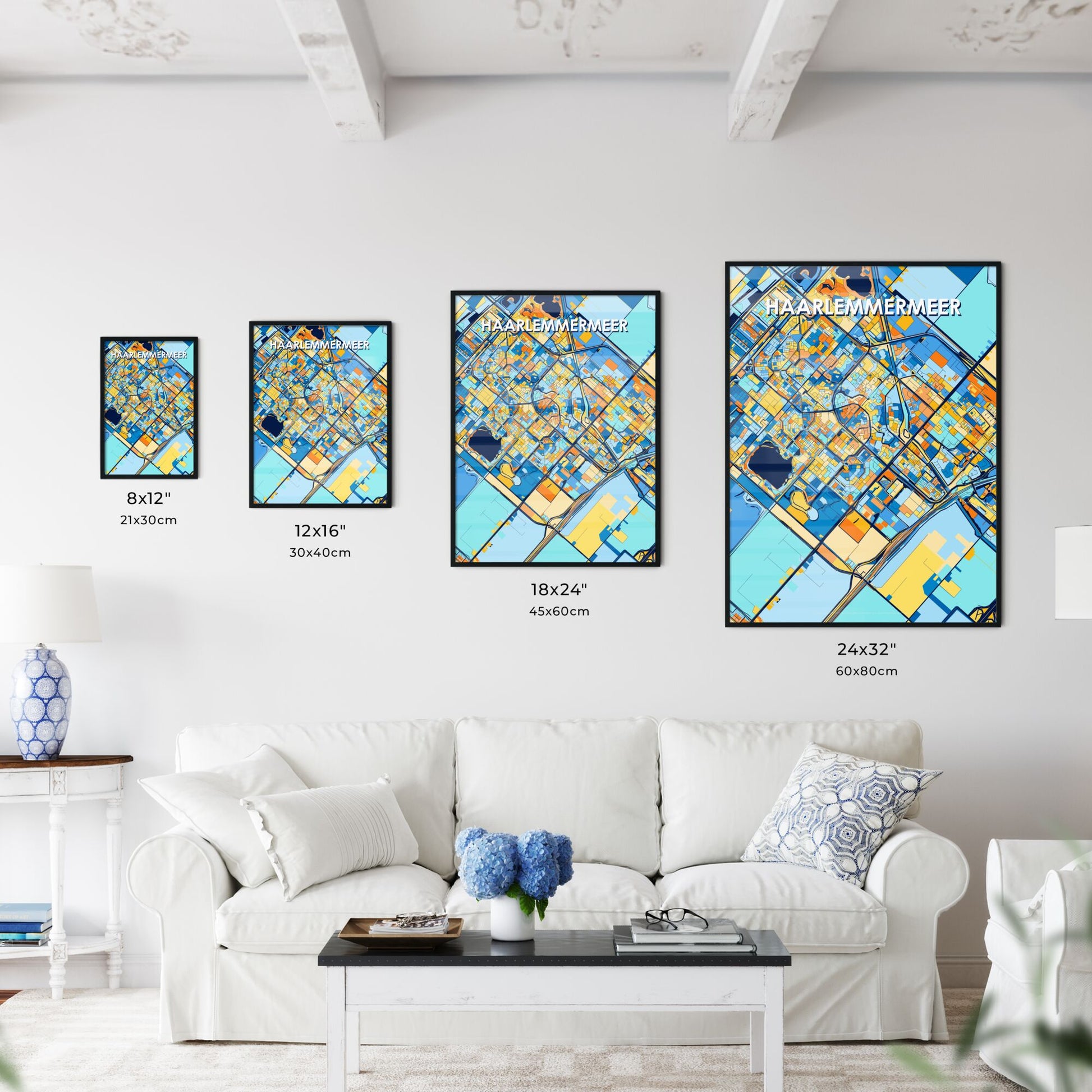 HAARLEMMERMEER NETHERLANDS Vibrant Colorful Art Map Poster Blue Orange