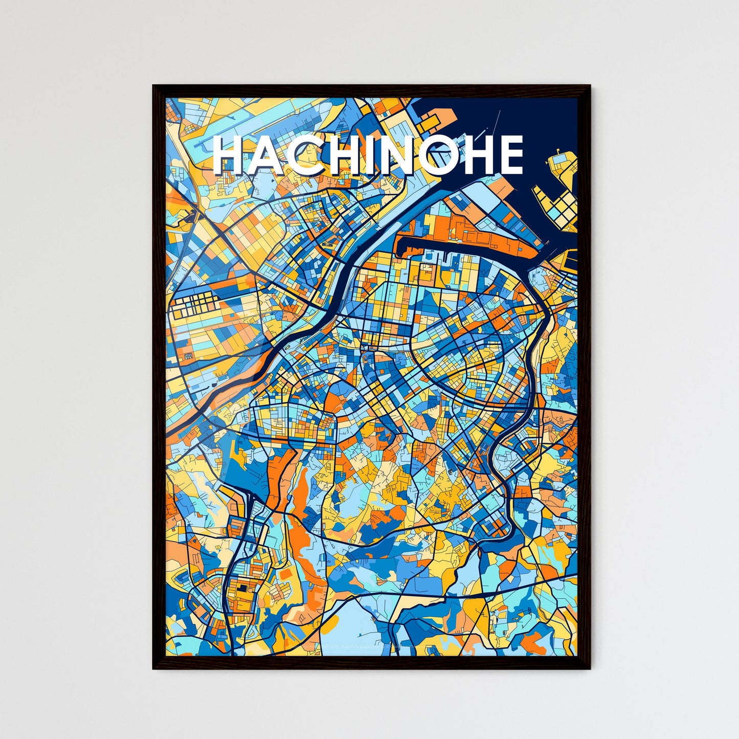 HACHINOHE JAPAN Vibrant Colorful Art Map Poster Blue Orange