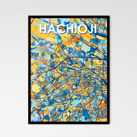 HACHIŌJI JAPAN Vibrant Colorful Art Map Poster Blue Orange