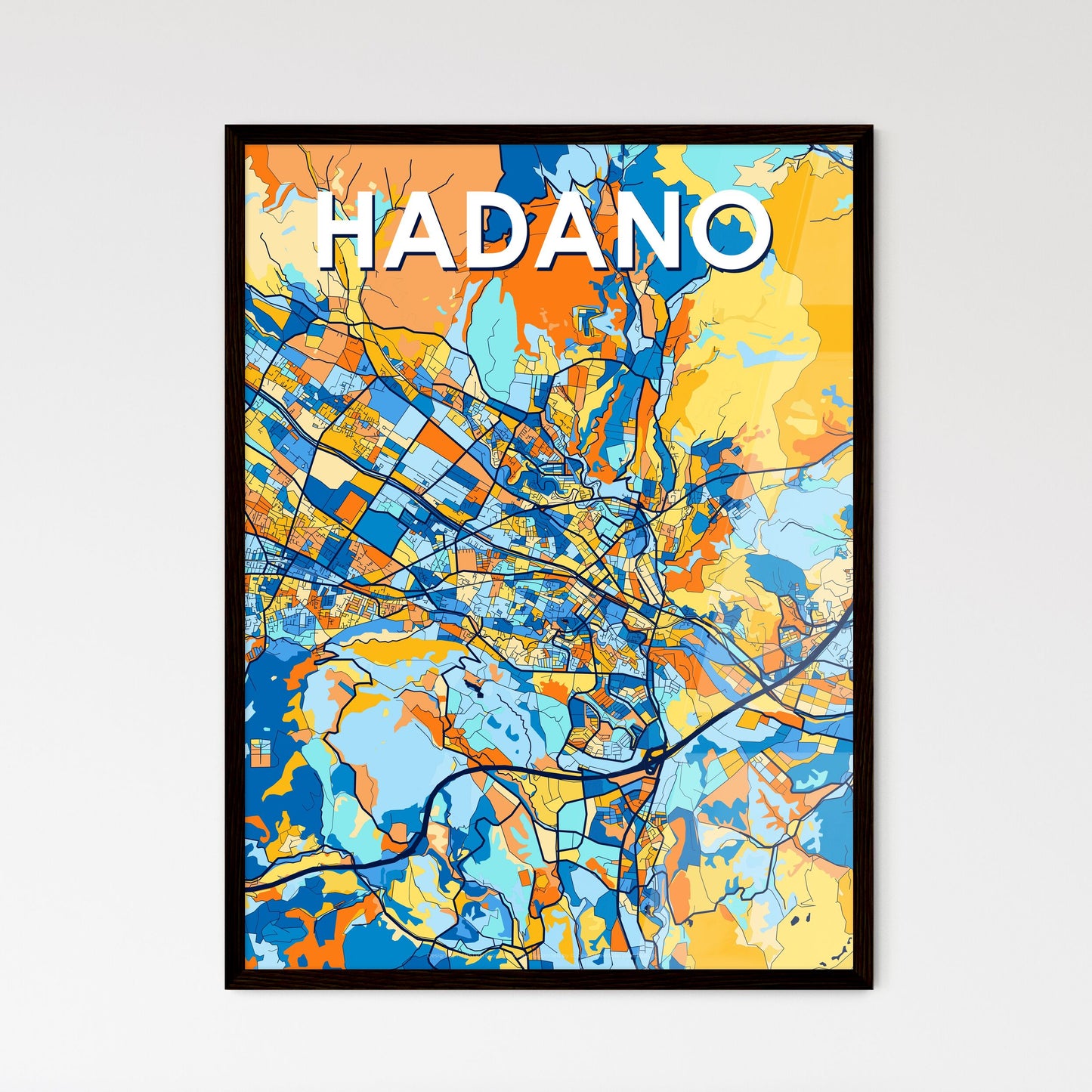 HADANO JAPAN Vibrant Colorful Art Map Poster Blue Orange