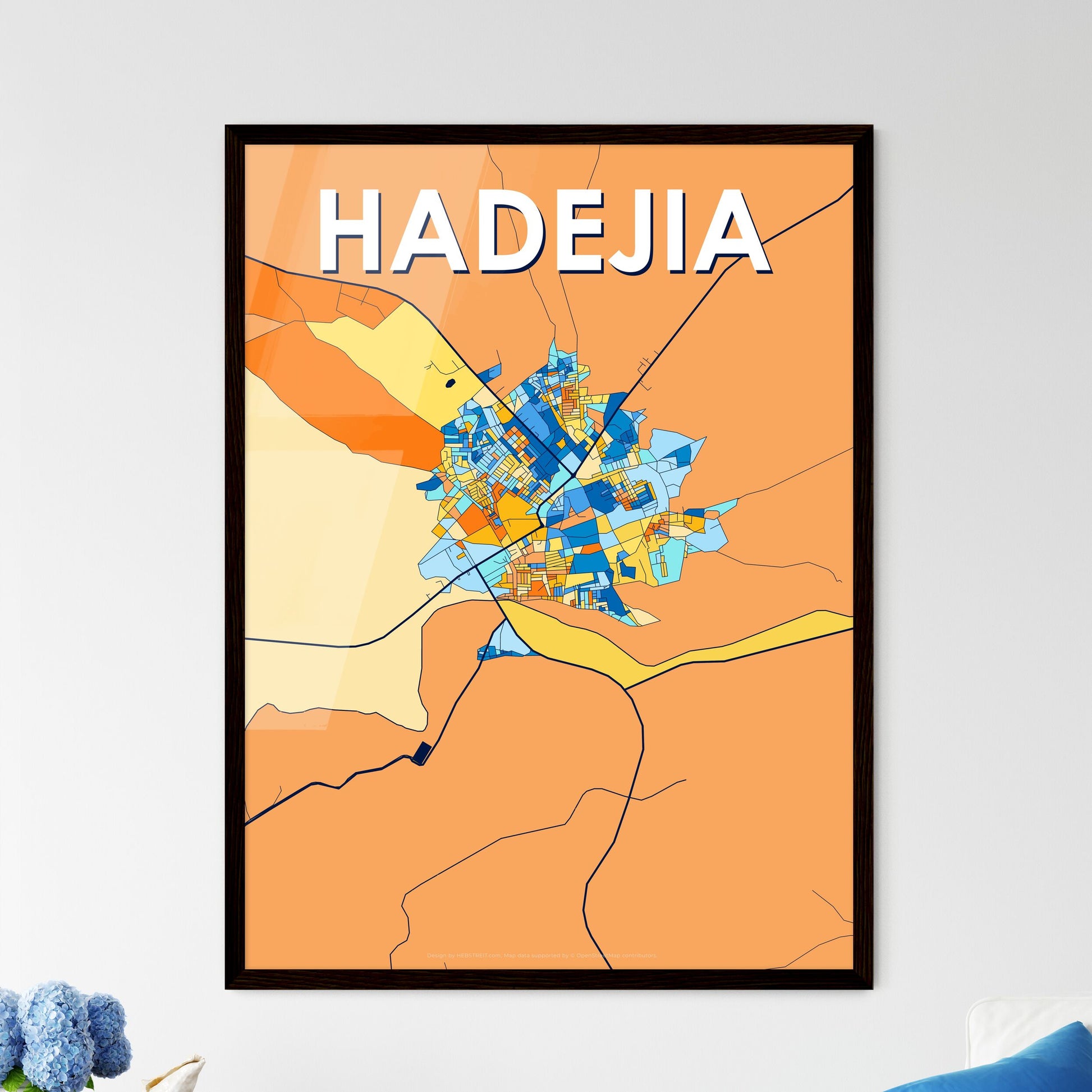 HADEJIA NIGERIA Vibrant Colorful Art Map Poster Blue Orange