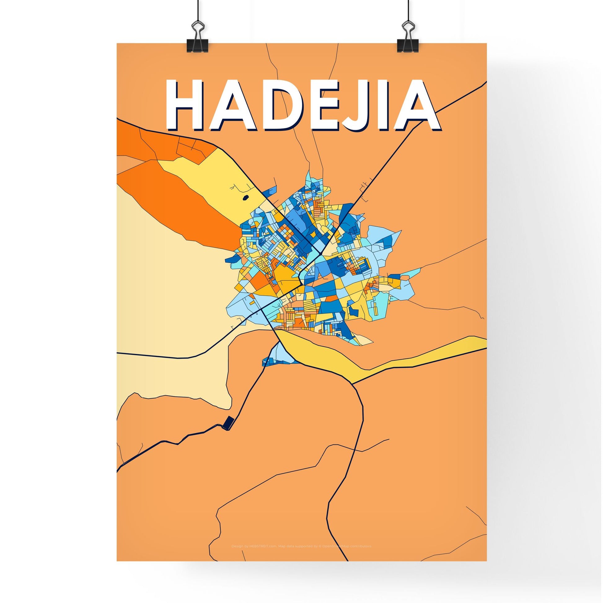 HADEJIA NIGERIA Vibrant Colorful Art Map Poster Blue Orange