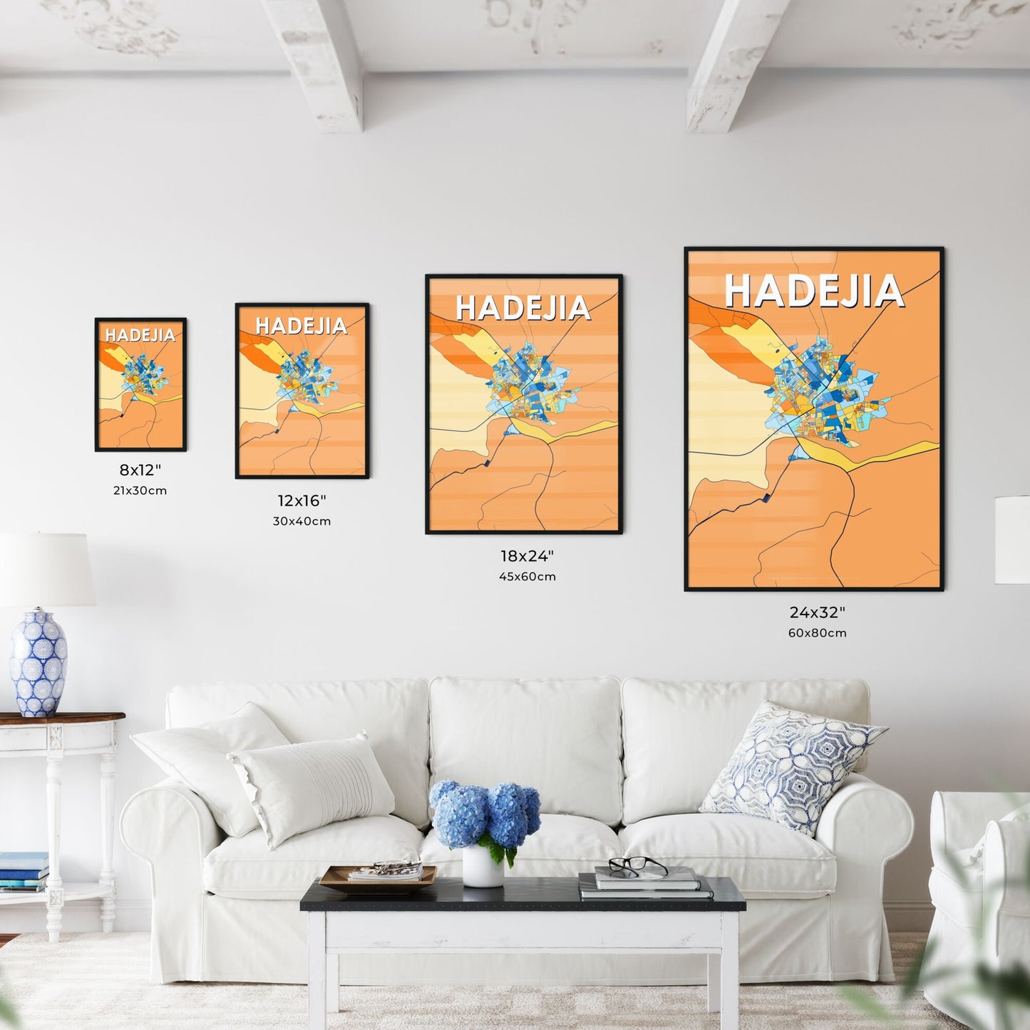 HADEJIA NIGERIA Vibrant Colorful Art Map Poster Blue Orange