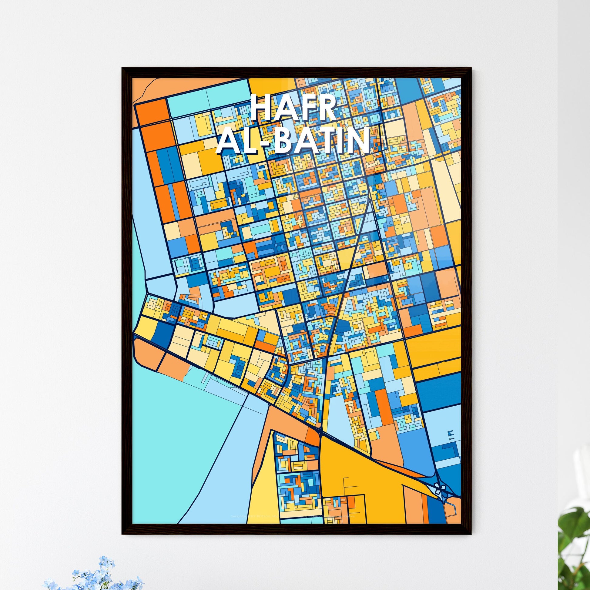 HAFR AL-BATIN SAUDI ARABIA Vibrant Colorful Art Map Poster Blue Orange