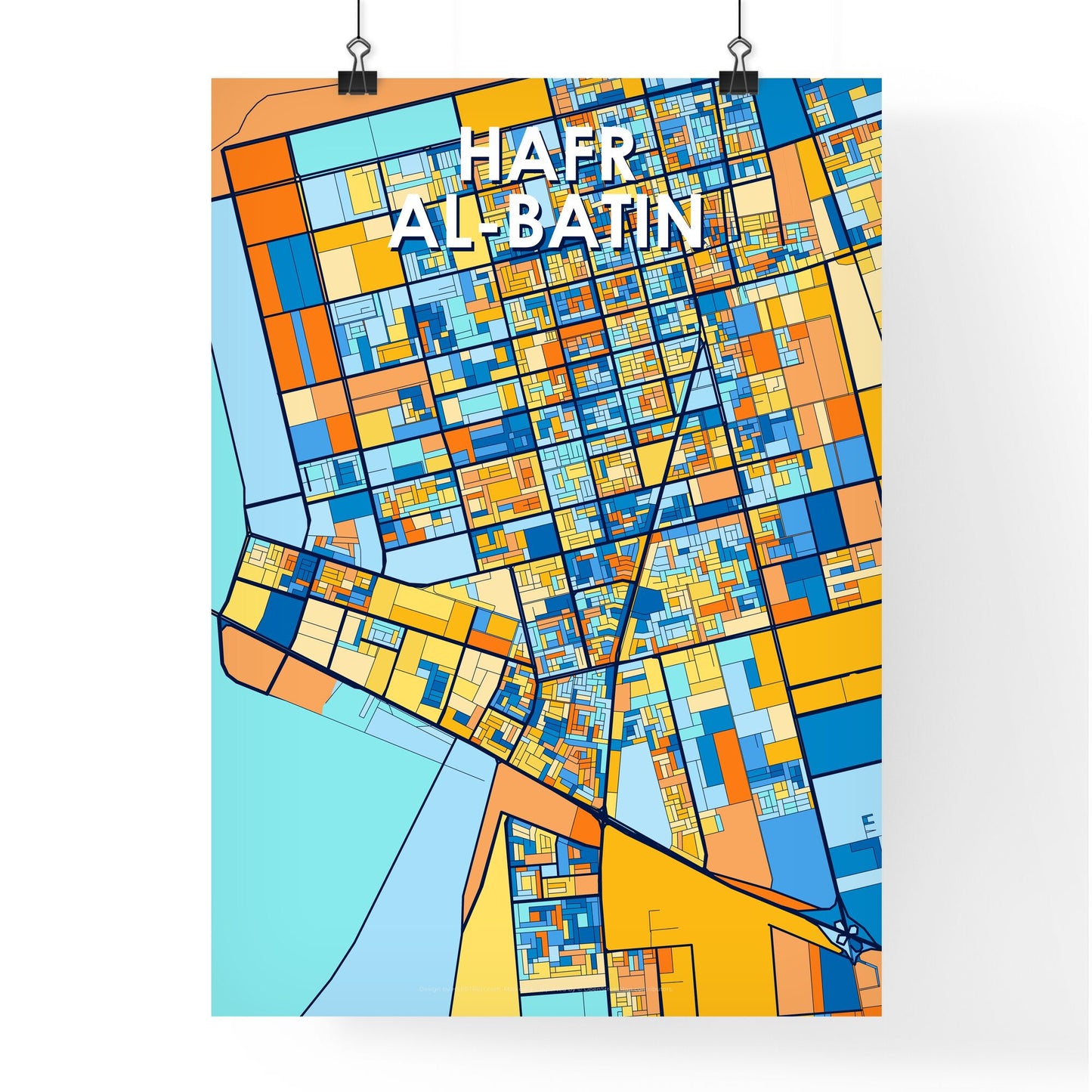 HAFR AL-BATIN SAUDI ARABIA Vibrant Colorful Art Map Poster Blue Orange