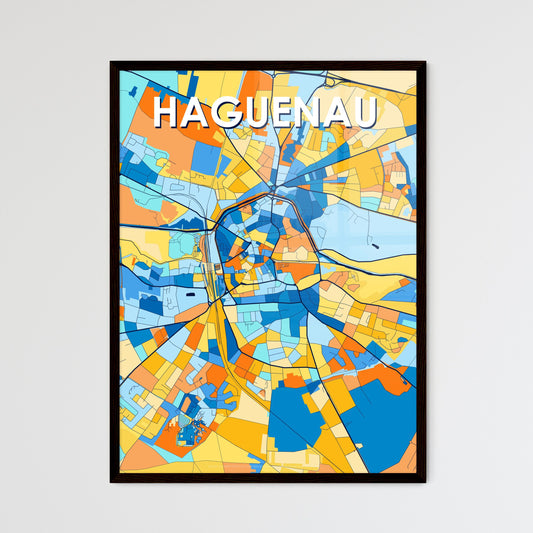 HAGUENAU FRANCE Vibrant Colorful Art Map Poster Blue Orange