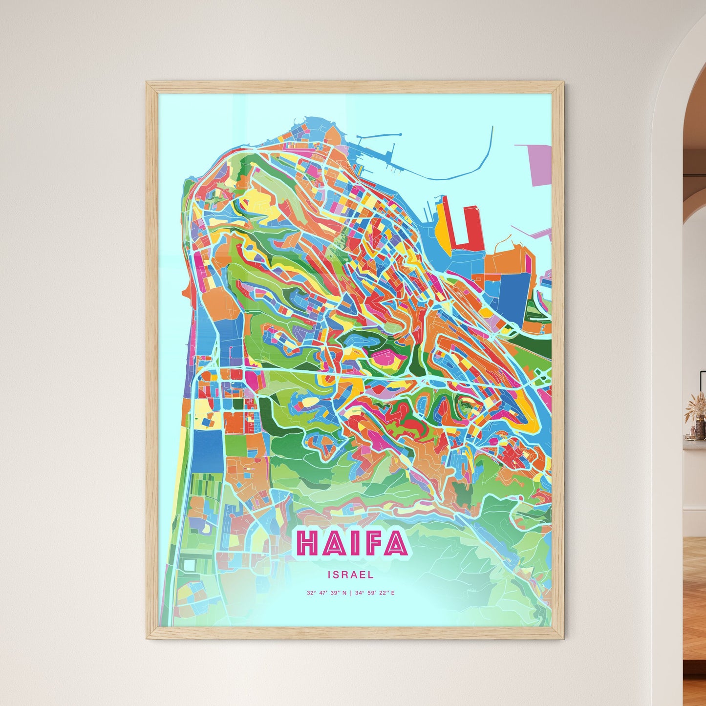 Colorful Haifa Israel Fine Art Map Crazy Colors