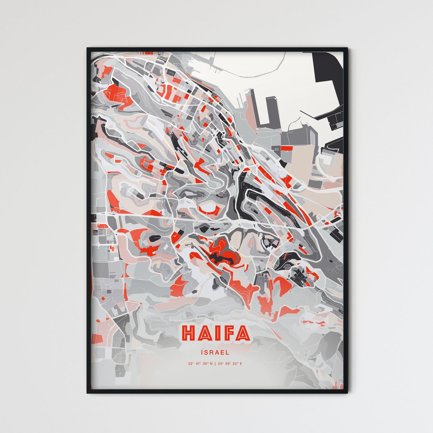 Colorful Haifa Israel Fine Art Map Modern Expressive