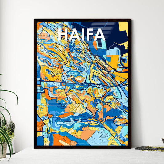 HAIFA ISRAEL Vibrant Colorful Art Map Poster Blue Orange