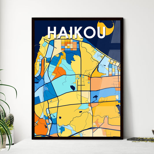 HAIKOU CHINA Vibrant Colorful Art Map Poster Blue Orange