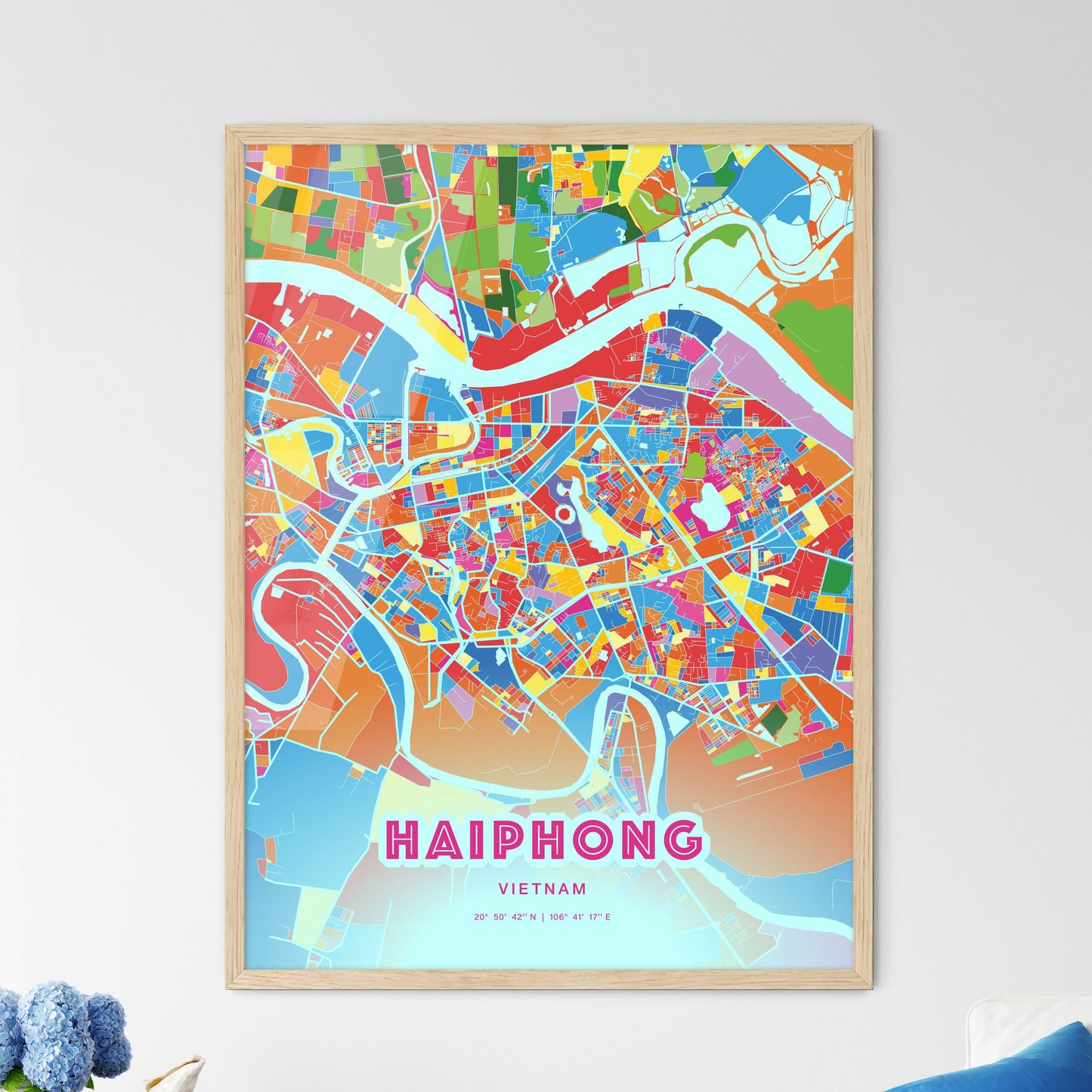 Colorful Haiphong Vietnam Fine Art Map Crazy Colors
