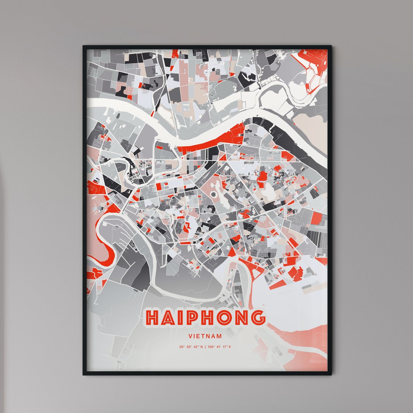 Colorful Haiphong Vietnam Fine Art Map Modern Expressive