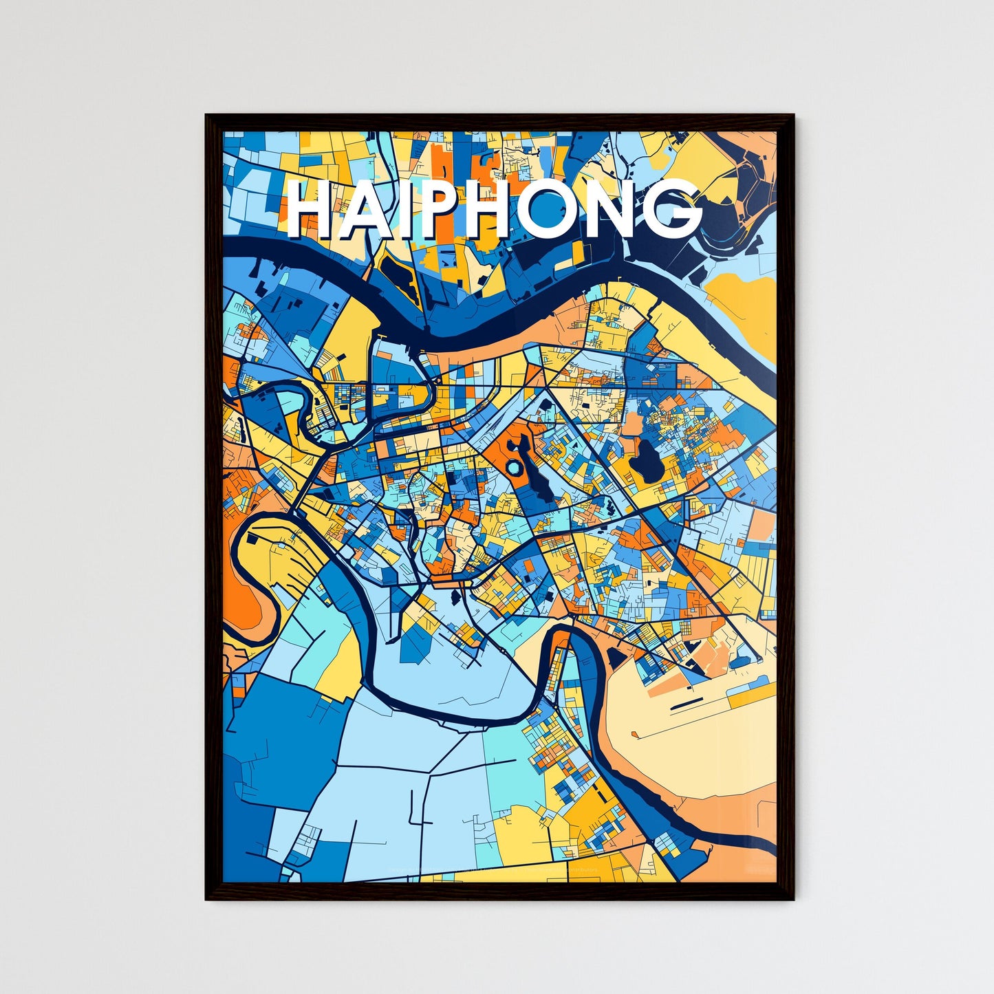 HAIPHONG VIETNAM Vibrant Colorful Art Map Poster Blue Orange