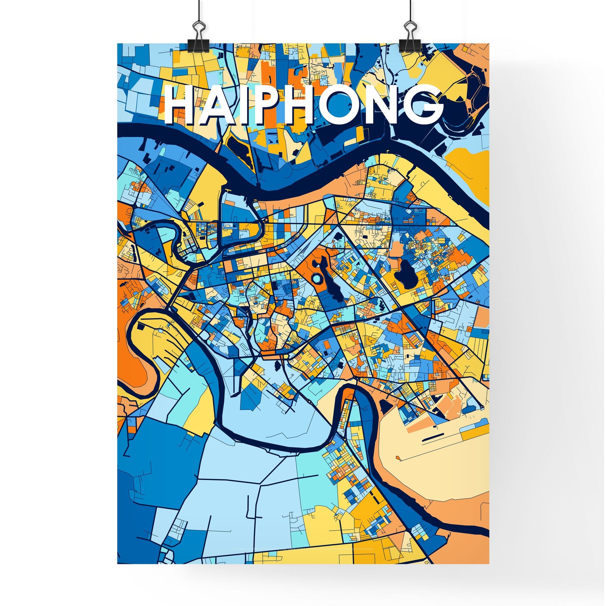 HAIPHONG VIETNAM Vibrant Colorful Art Map Poster Blue Orange