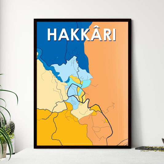 HAKKÂRI TURKEY Vibrant Colorful Art Map Poster Blue Orange