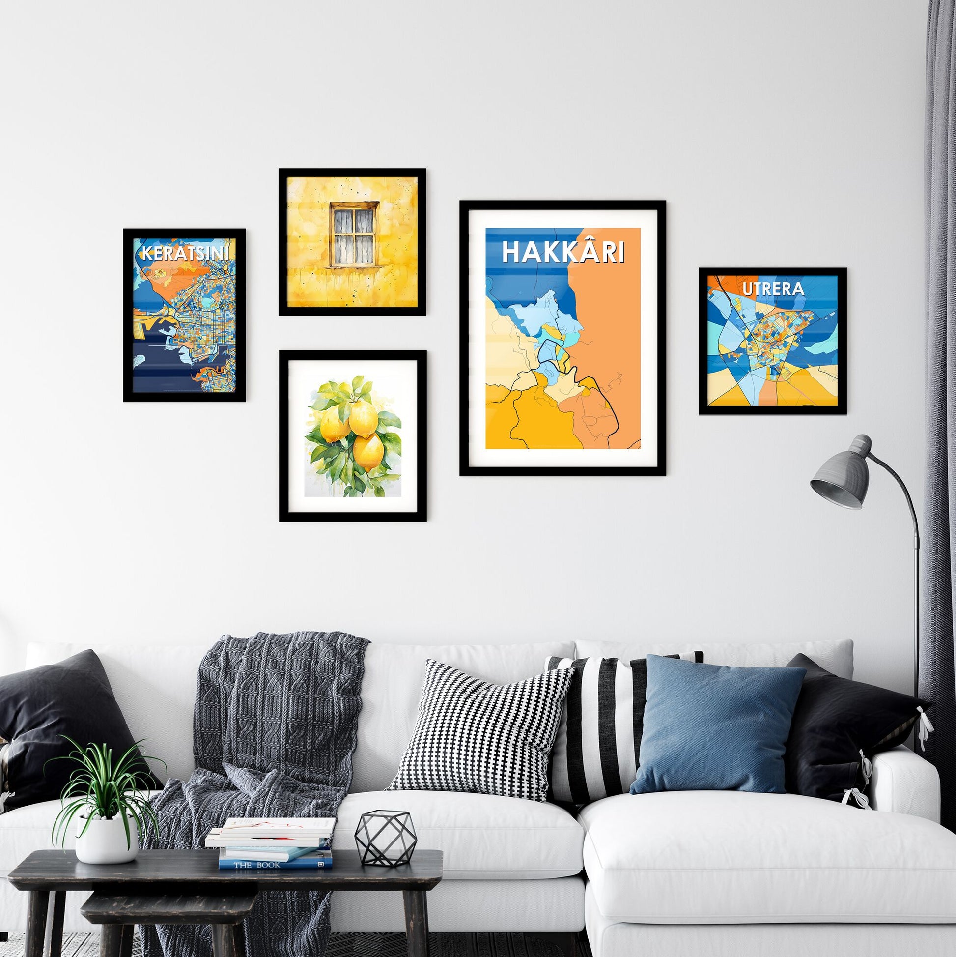 HAKKÂRI TURKEY Vibrant Colorful Art Map Poster Blue Orange