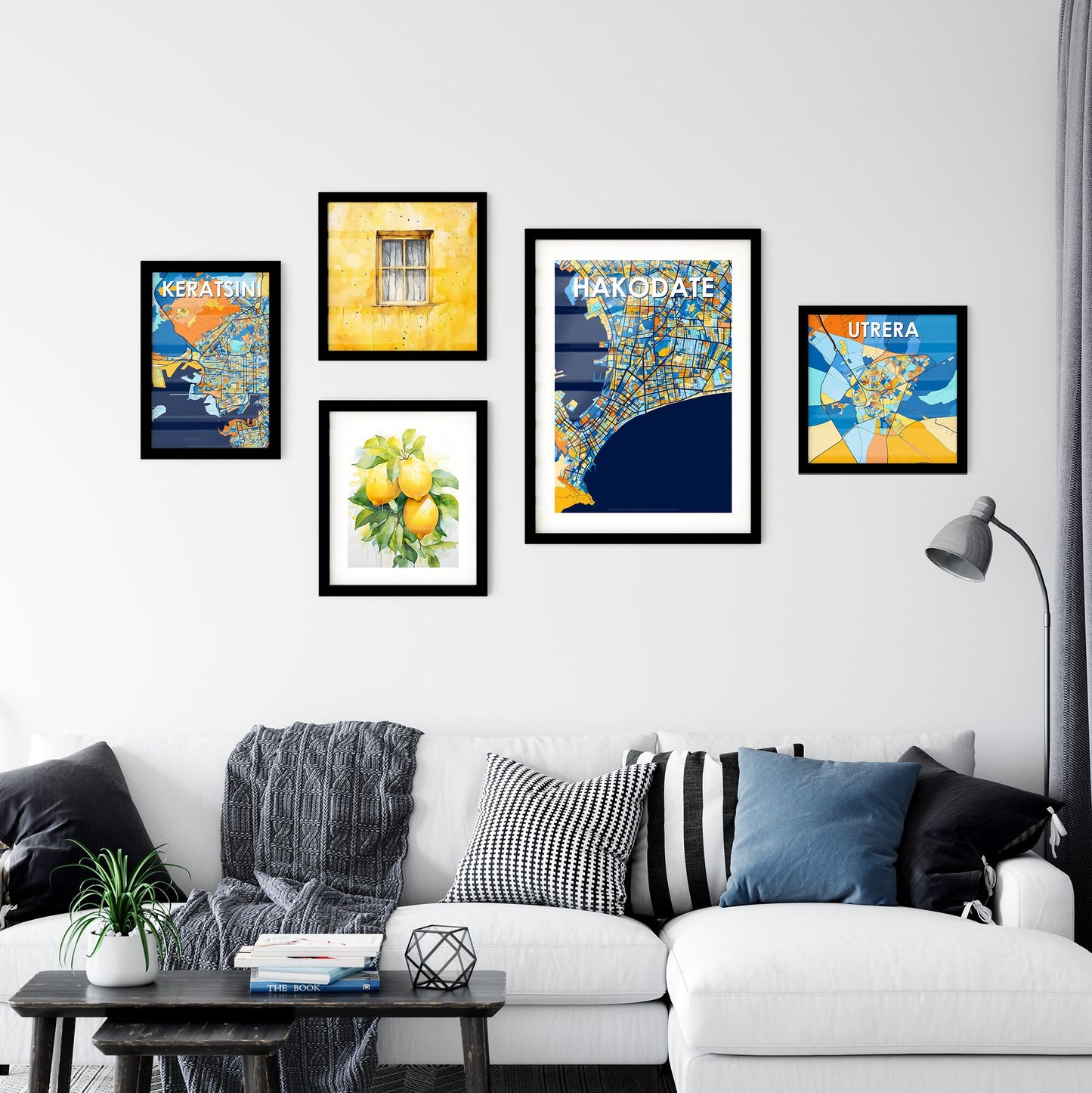 HAKODATE JAPAN Vibrant Colorful Art Map Poster Blue Orange