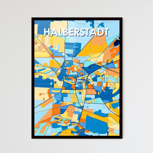 HALBERSTADT GERMANY Vibrant Colorful Art Map Poster Blue Orange