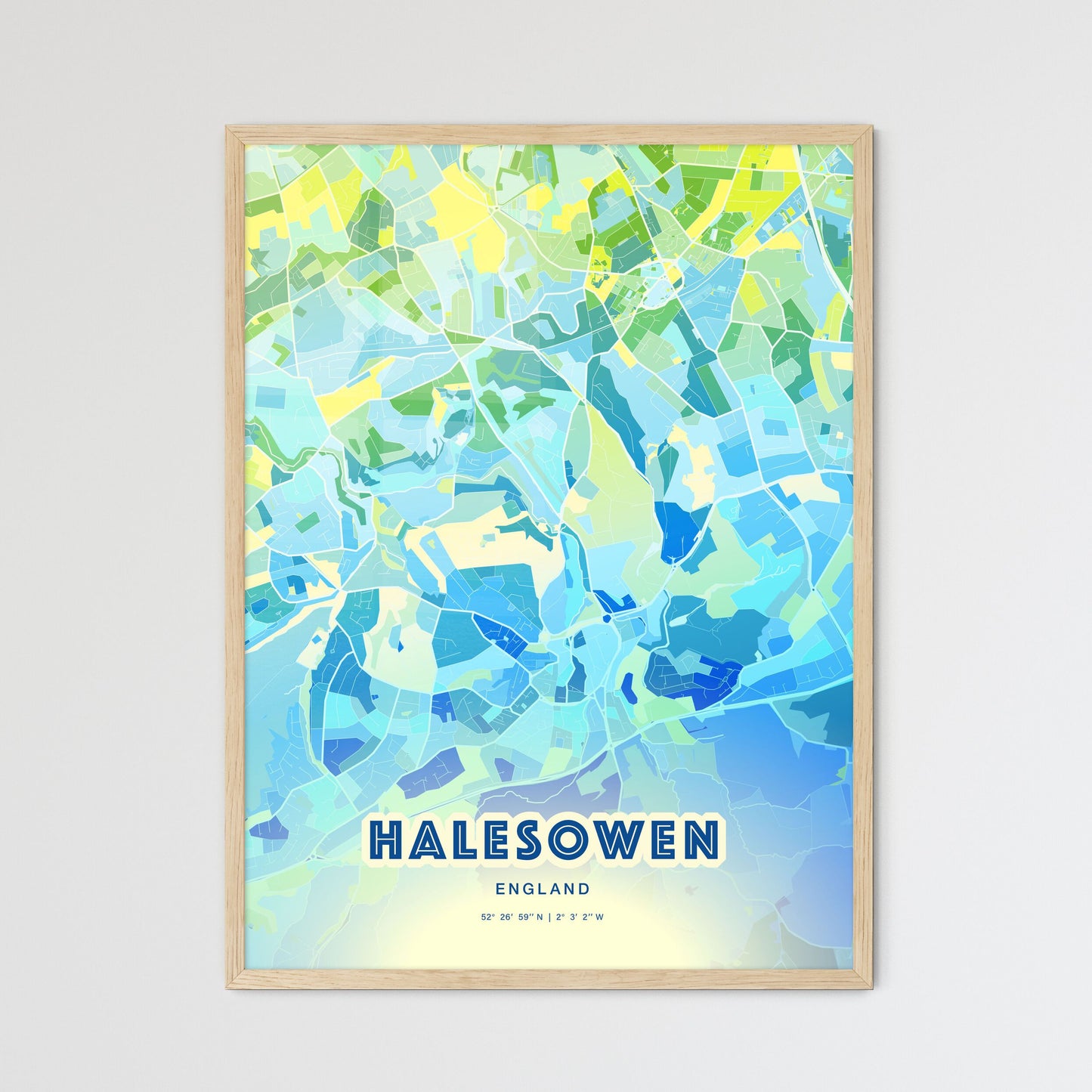 Colorful Halesowen England Fine Art Map Cool Blue