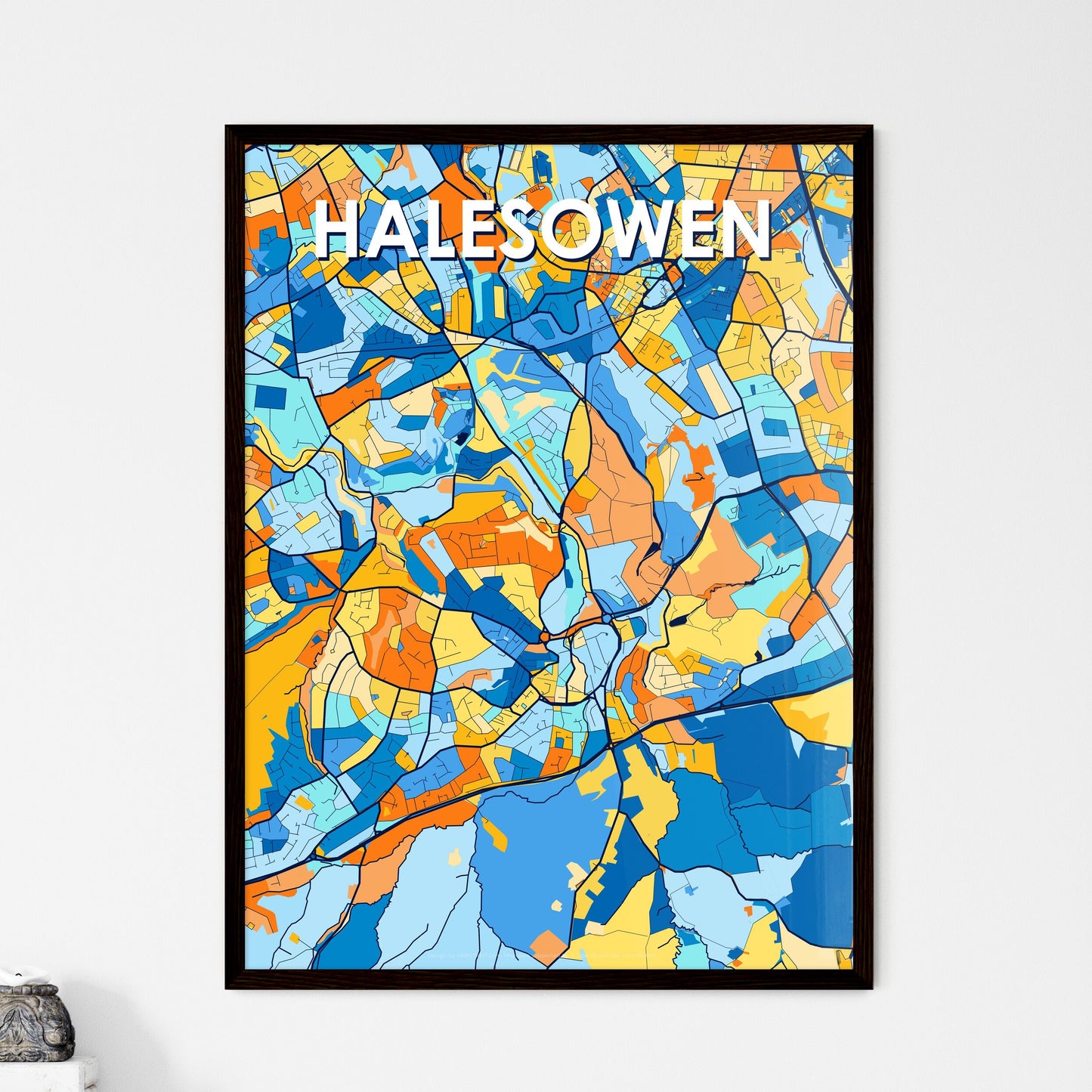 HALESOWEN ENGLAND Vibrant Colorful Art Map Poster Blue Orange