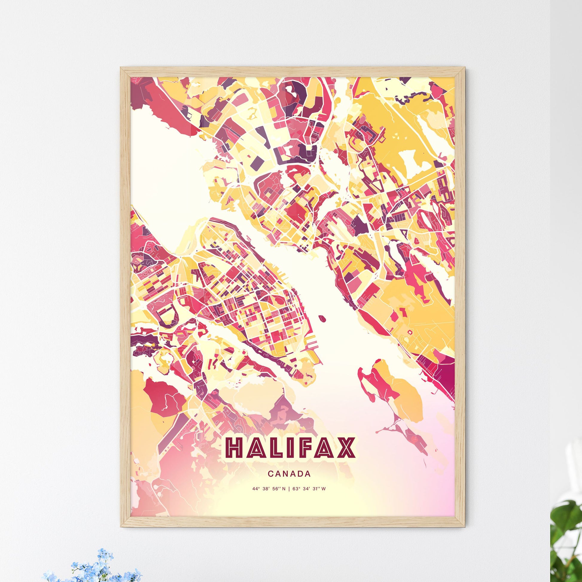 Colorful Halifax Canada Fine Art Map Hot Red