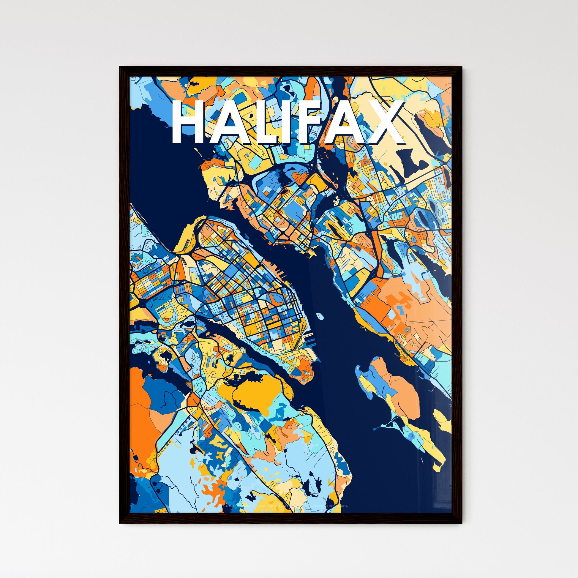 HALIFAX CANADA Vibrant Colorful Art Map Poster Blue Orange