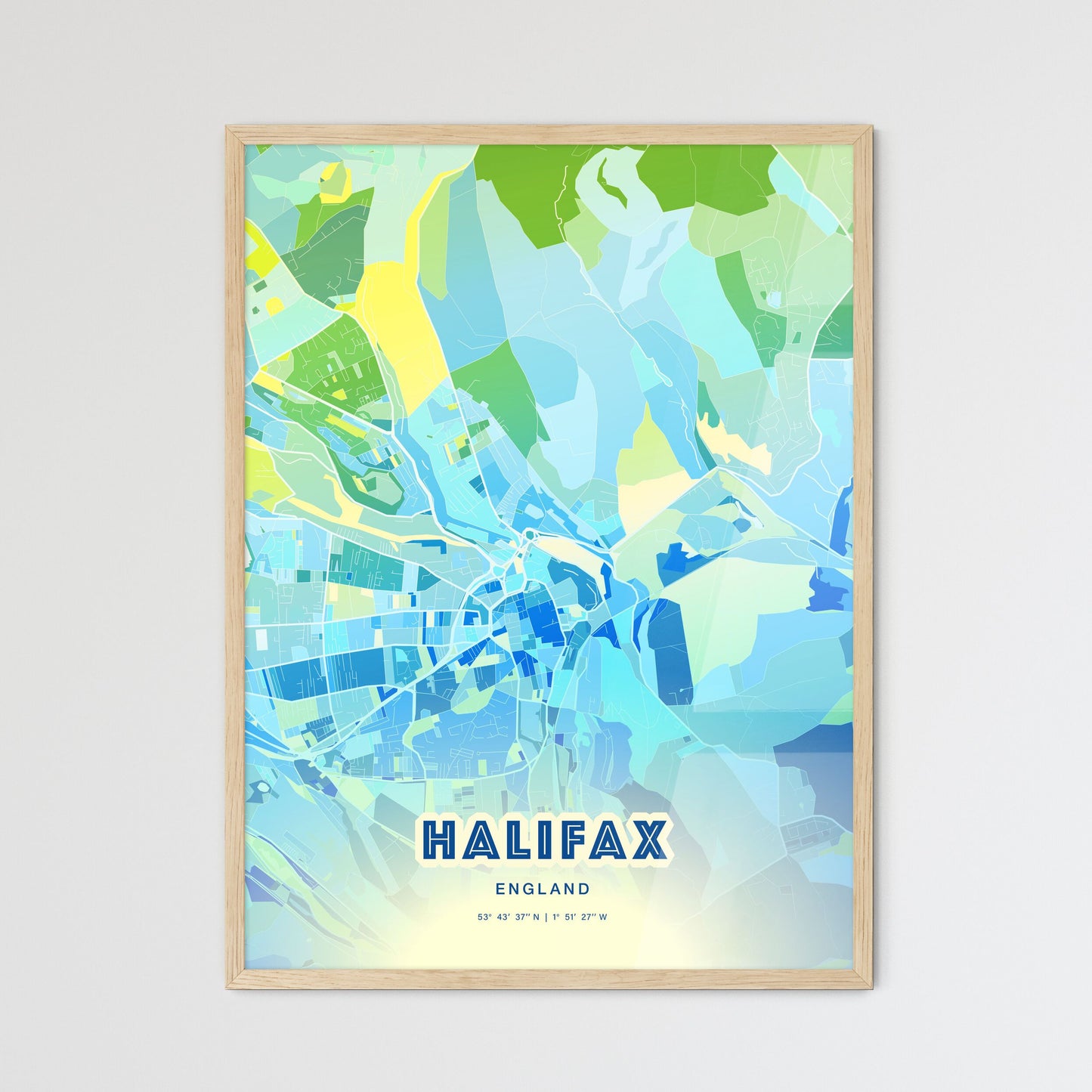 Colorful Halifax England Fine Art Map Cool Blue