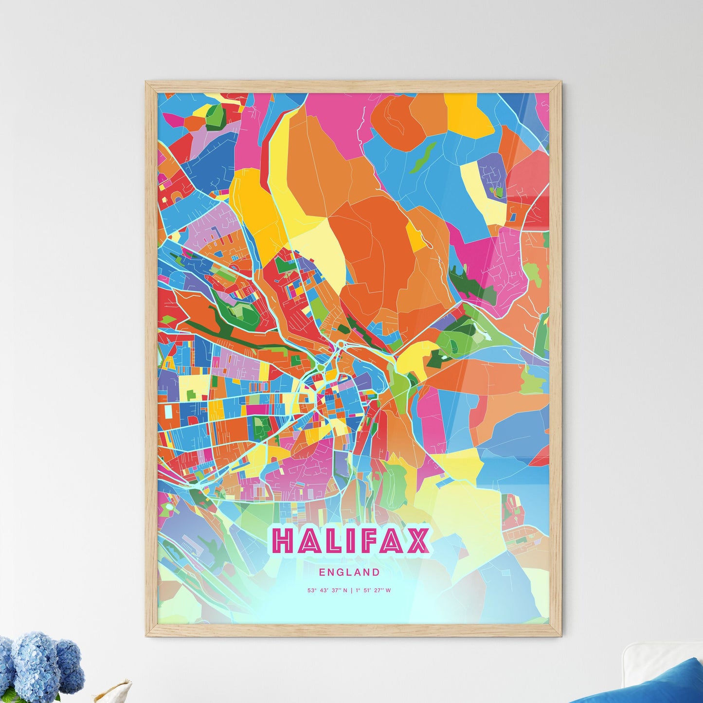 Colorful Halifax England Fine Art Map Crazy Colors