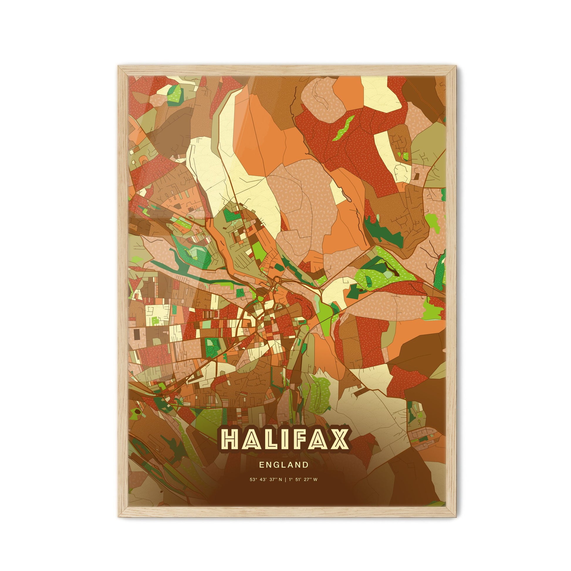Colorful Halifax England Fine Art Map Farmhouse